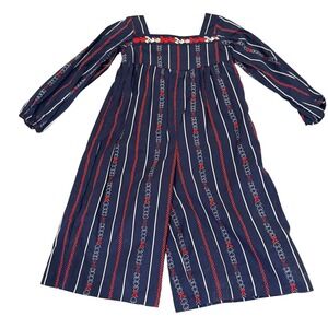 Janie and Jack Jumpsuit Girls Size 3 Navy Blue Embroidered Striped July 4 USA